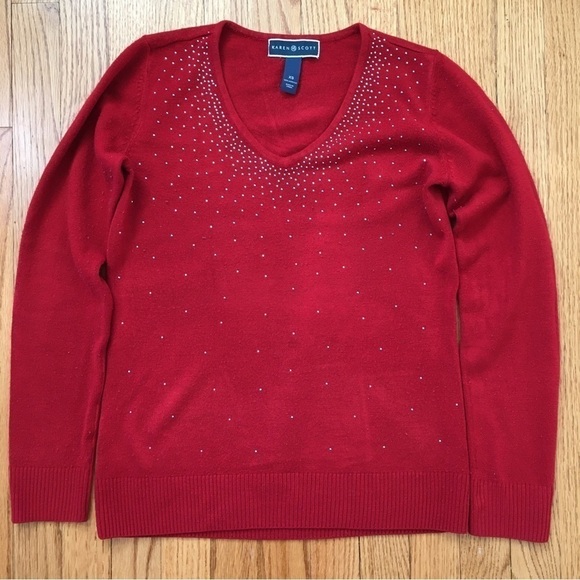 Karen Scott luxsoft Pull Over V-neck Red Sweater - Picture 8 of 16